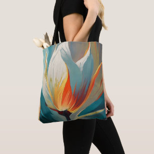 Abstrakter Blumenschimmer in Türkis und Orange Tasche