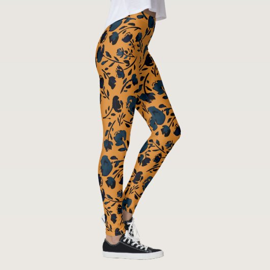 Abstrakter BlumenSenf & Blue Chic Leggings (Rechts)