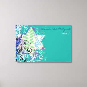 ABSTRAKTER BLUMENstern Schläger Mitzvah Zeichen-im Leinwanddruck