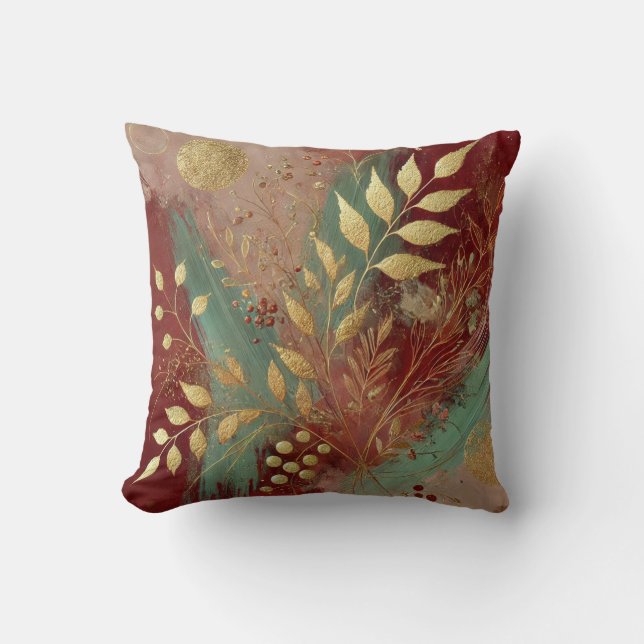 Abstrakter Blumenstrauß und goldene Leaf Kunstwerk Kissen (Vorderseite)