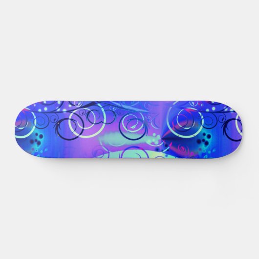 Abstrakter Blumenstrudel-blaue lila Girly Skateboard (Horizontal)