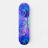 Abstrakter Blumenstrudel-blaue lila Girly Skateboard (Vorderseite)