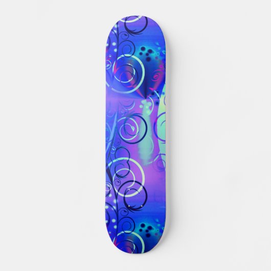 Abstrakter Blumenstrudel-blaue lila Girly Skateboard (Vorderseite)