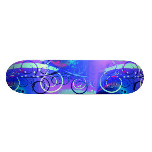 Abstrakter Blumenstrudel-blaue lila Girly Skateboard
