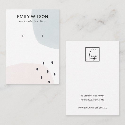 ABSTRAKTER BLUSH DUSKY BLUE STUD EARRING DISPLAY VISITENKARTE (Vorne/Hinten)