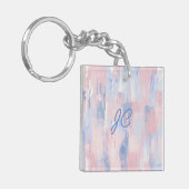 Abstrakter Blush und blaue Pinselstriche Schlüsselanhänger (Vorderseite links)