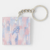 Abstrakter Blush und blaue Pinselstriche Schlüsselanhänger (Rückseite)