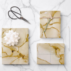 Abstrakter Boho Beige Brown Alcohol Art Geschenkpapier Set