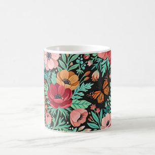 Abstrakter Boho-Blumen-Anemonen-Schmetterlings-Kaf Kaffeetasse