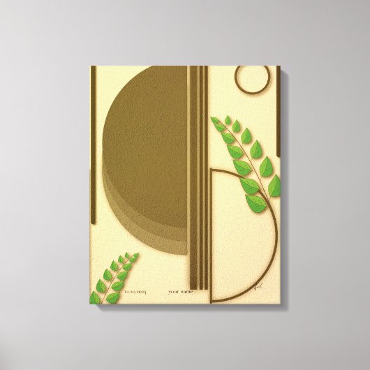 Abstrakter Boho-Geometrischer Bogen & Blätter Beig Leinwanddruck (Vorderseite)
