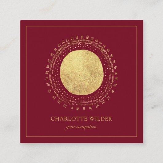 Abstrakter Boho Gold Foil Circle Square Rot Quadratische Visitenkarte (Vorderseite)