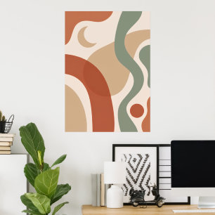 Abstrakter Boho-Terrakotta- und Salbei-Mid-Century Poster