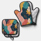 Abstrakter botanischer Fluss -  Ofenhandschuh & Topflappen-Set (Vorderseite/Rückseite)