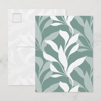 Abstrakter botanischer Nebel-Teal-Blattwerk in Gra Postkarte