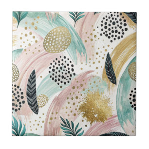 Abstrakter botanischer Pinselstrich und Gold Fliese