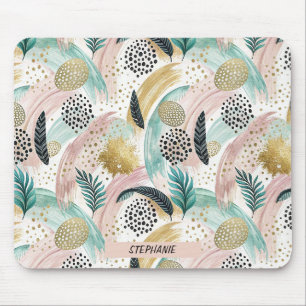 Abstrakter botanischer Pinselstrich und Gold Mousepad