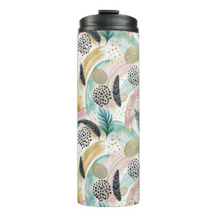 Abstrakter botanischer Pinselstrich und Gold Thermosbecher