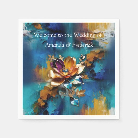 Abstrakter Bronze-Barockstil in Goldblau Serviette (Vorderseite)