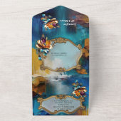 Abstrakter Bronze-Stil, goldblau, barocke All In One Einladung (Außenbereich)