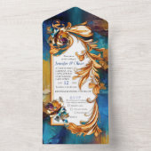 Abstrakter Bronze-Stil, goldblau, barocke All In One Einladung (Innen Boden)