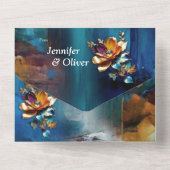 Abstrakter Bronze-Stil, goldblau, barocke All In One Einladung (Rückseite)