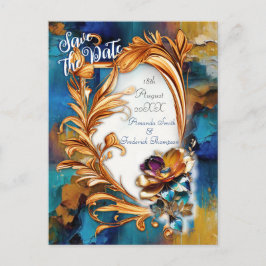 Abstrakter Bronze-Stil, goldblau, barocke Ankündigungspostkarte