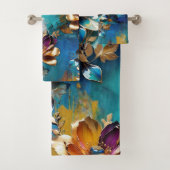 Abstrakter Bronze-Stil, goldblau, barocke Badhandtuch Set (Insitu)