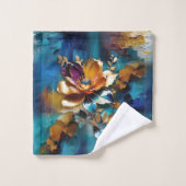 Abstrakter Bronze-Stil, goldblau, barocke Badhandtuch Set (Waschlappen)