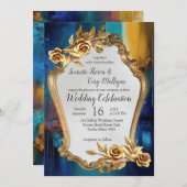 Abstrakter Bronze-Stil, goldblau, barocke Einladung (Vorne/Hinten)