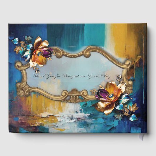 Abstrakter Bronze-Stil, goldblau, barocke Gästebuch (Rückseite)