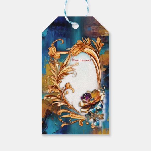 Abstrakter Bronze-Stil, goldblau, barocke Geschenkanhänger (Rückseite)