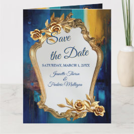 Abstrakter Bronze-Stil, goldblau, barocke Karte