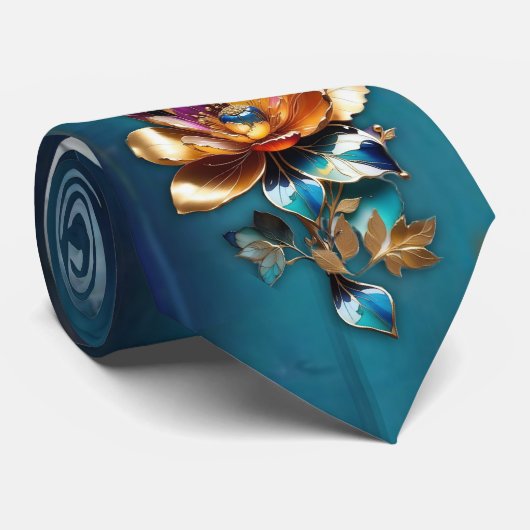 Abstrakter Bronze-Stil, goldblau, barocke Krawatte (Gerollt)