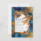 Abstrakter Bronze-Stil, goldblau, barocke RSVP Karte (Vorderseite)