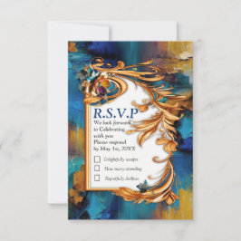 Abstrakter Bronze-Stil, goldblau, barocke RSVP Karte
