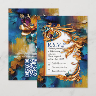 Abstrakter Bronze-Stil, goldblau, barocke RSVP Karte