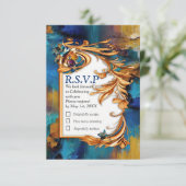 Abstrakter Bronze-Stil, goldblau, barocke RSVP Karte (Stehend Vorderseite)