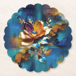 Abstrakter Bronze-Stil, goldblau, barocke Untersetzer