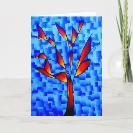 Abstrakter bunter Baum auf blauem Hintergrund Karte (Vorderseite)