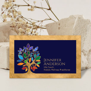 Abstrakter Bunter Baum Lebenscoach Wellness Visitenkarte
