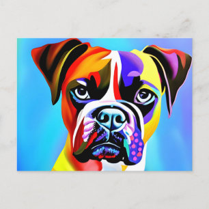 Abstrakter, bunter Boxer Hund auf blauem Hintergru Postkarte