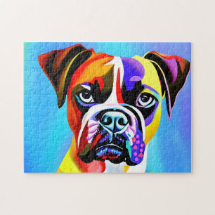 Abstrakter, bunter Boxer Hund auf blauem Hintergru Puzzle