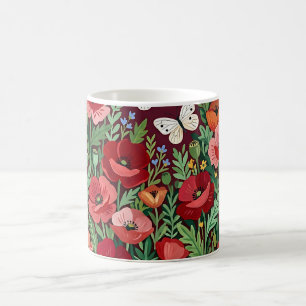 Abstrakter Bunter Mohn Schmetterlinge Kaffeebecher Kaffeetasse