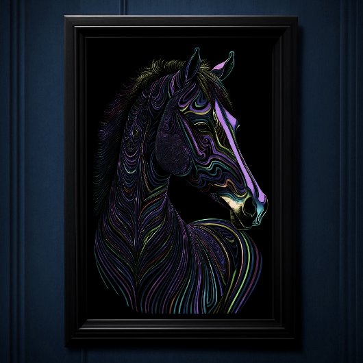 Abstrakter bunter Zeichn eines Pferdes 2:3 Lila Poster