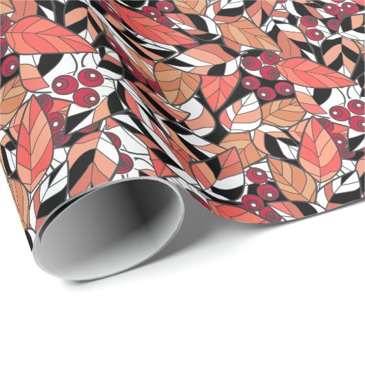 Abstrakter Cartoon Blätter Beeren schwarz Geschenkpapier (Rolleneckpunkt)