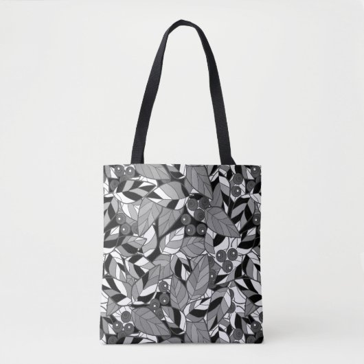 Abstrakter Cartoon Blätter Beeren schwarz Tasche (Vorderseite)
