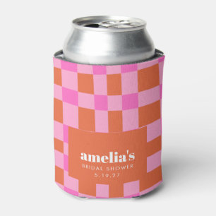 Abstrakter Checker Pink Orange Benutzerdefinierte  Dosenkühler