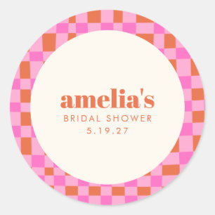 Abstrakter Checker Pink Orange Benutzerdefinierte  Runder Aufkleber