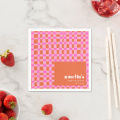 Abstrakter Checker Pink Orange Benutzerdefinierte  Serviette (Beispiel)