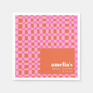 Abstrakter Checker Pink Orange Benutzerdefinierte  Serviette